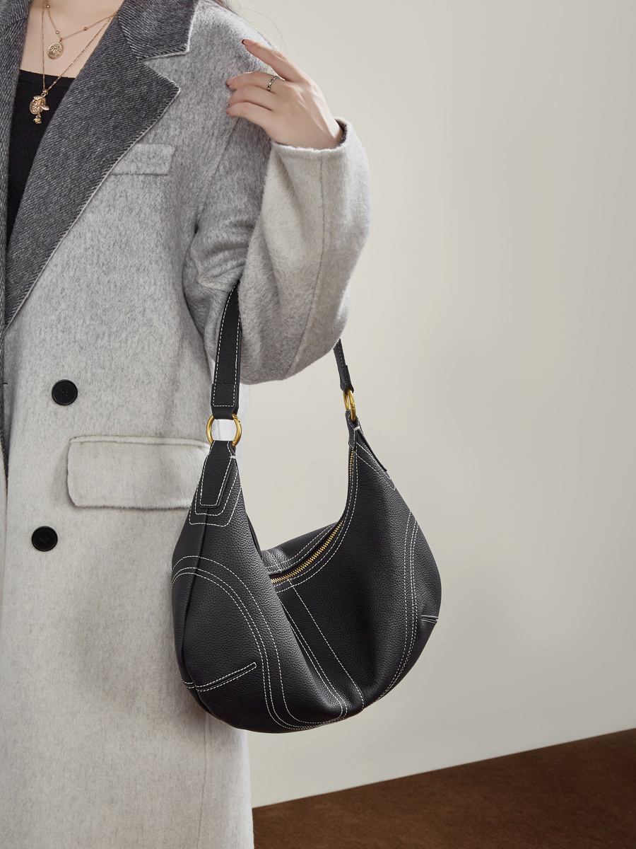 Wholesale Large Capacity Cowhide Underarm Bag Manufacturer | Custom Genuine Leather Dumpling Bag Handbag | Louis Bags