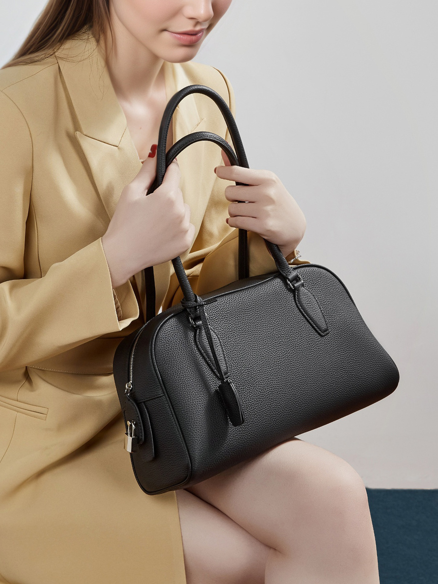 Wholesale Bowling Boston Bag | Top Layer Cowhide Long Handle Shoulder Bag | Louis Bags