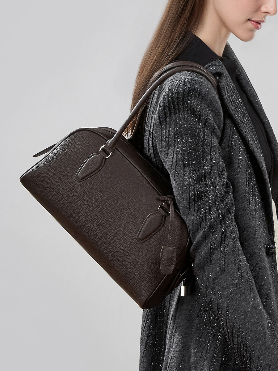 Wholesale Bowling Boston Bag | Top Layer Cowhide Long Handle Shoulder Bag | Louis Bags
