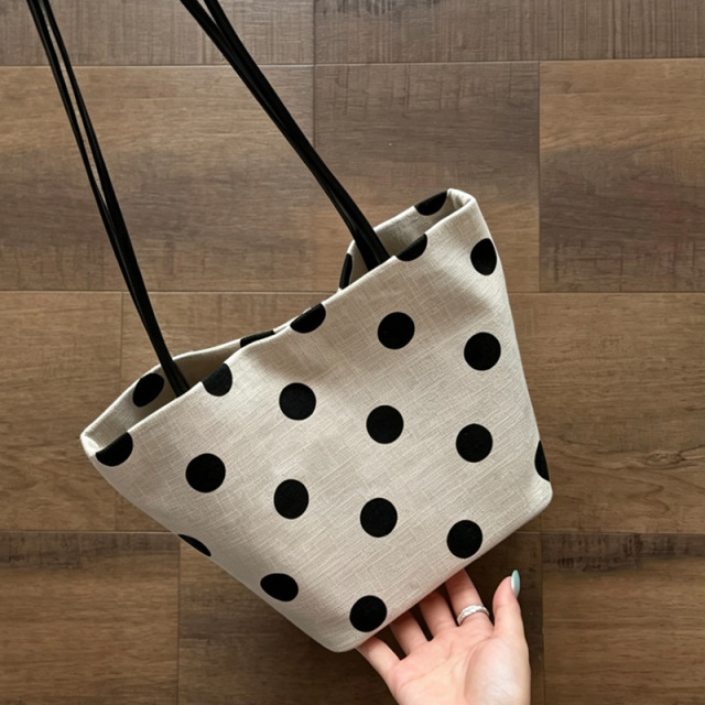 Wholesale Korean Polka Dot Linen Tote | Summer Casual Shoulder Bag for Women | Louis Bags