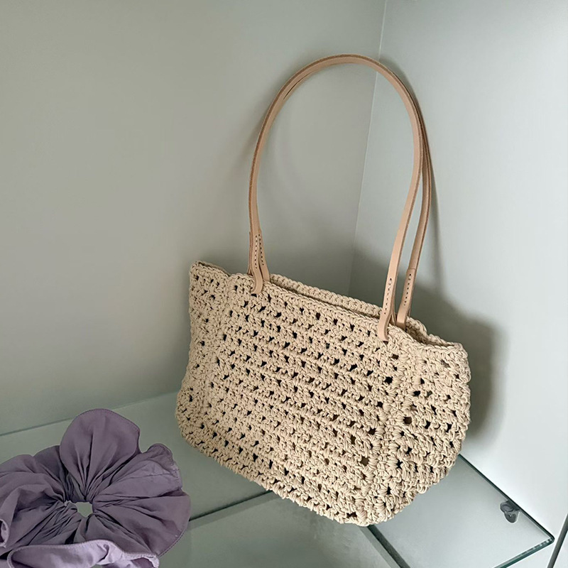 Handmade Wax Rope Woven Tote Bag 2026 New Korean Style Hollow Breathable Casual Basket Shoulder Bag OEM