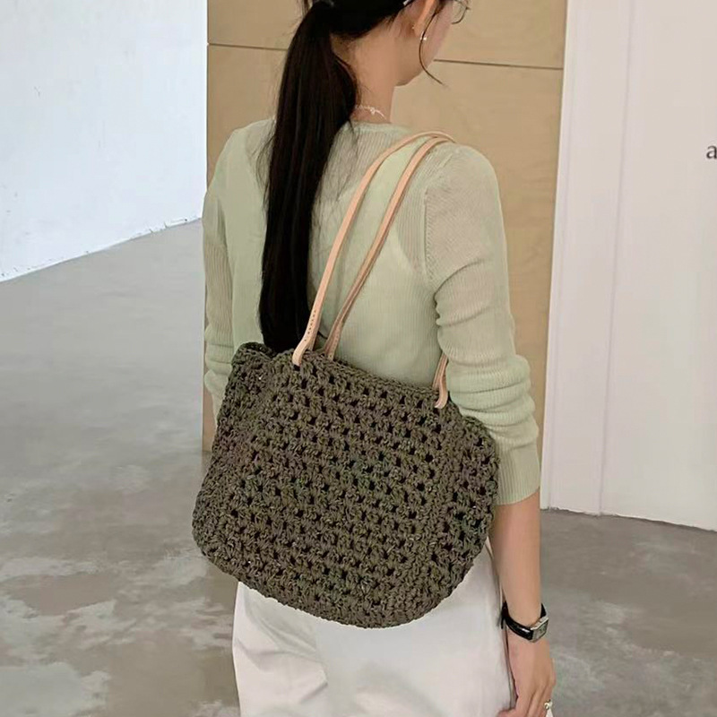 Handmade Wax Rope Woven Tote Bag 2026 New Korean Style Hollow Breathable Casual Basket Shoulder Bag OEM