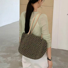 Handmade Wax Rope Woven Tote Bag 2026 New Korean Style Hollow Breathable Casual Basket Shoulder Bag OEM