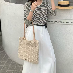 Handmade Wax Rope Woven Bucket Bag 2026 New Summer Vacation Hollow Breathable Tote Large Capacity Beach Bag OEM