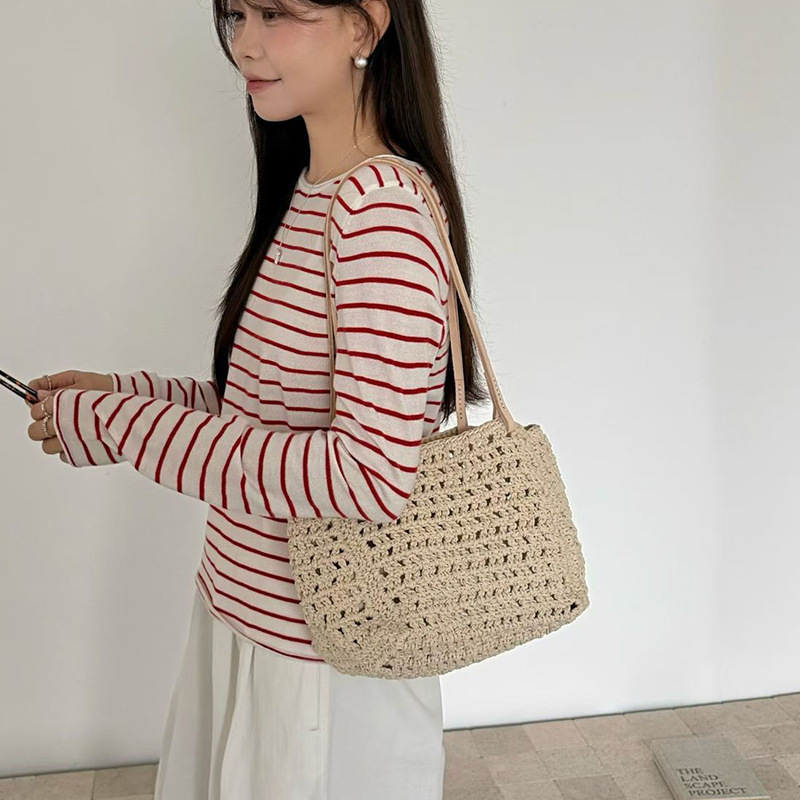 Handmade Wax Rope Woven Tote Bag 2026 New Korean Style Hollow Breathable Casual Basket Shoulder Bag OEM