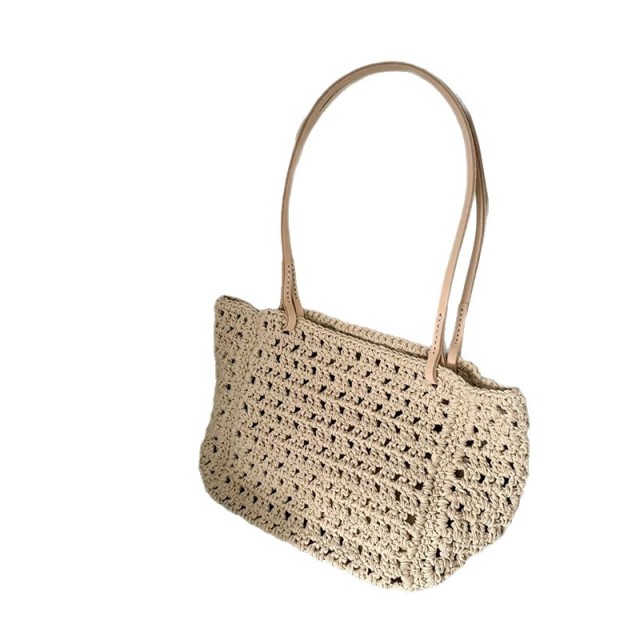 Handmade Wax Rope Woven Tote Bag 2026 New Korean Style Hollow Breathable Casual Basket Shoulder Bag OEM