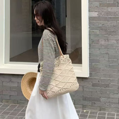 Handmade Wax Rope Woven Bucket Bag 2026 New Summer Vacation Hollow Breathable Tote Large Capacity Beach Bag OEM