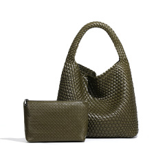 Custom Woven Shoulder Bag Set Women Fashion Casual Soft Texture Handbag with Detachable Pouch ODM