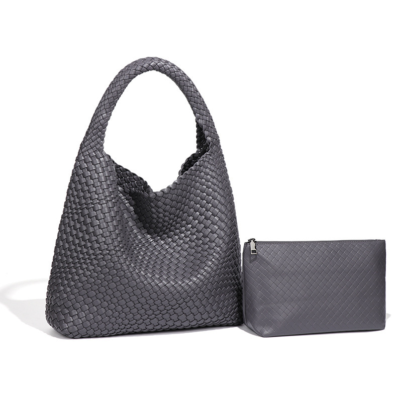 Custom Woven Shoulder Bag Set Women Fashion Casual Soft Texture Handbag with Detachable Pouch ODM