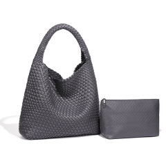 Custom Woven Shoulder Bag Set Women Fashion Casual Soft Texture Handbag with Detachable Pouch ODM