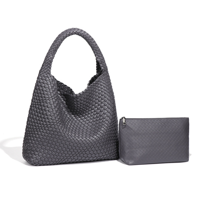 Custom Woven Shoulder Bag Set Women Fashion Casual Soft Texture Handbag with Detachable Pouch ODM