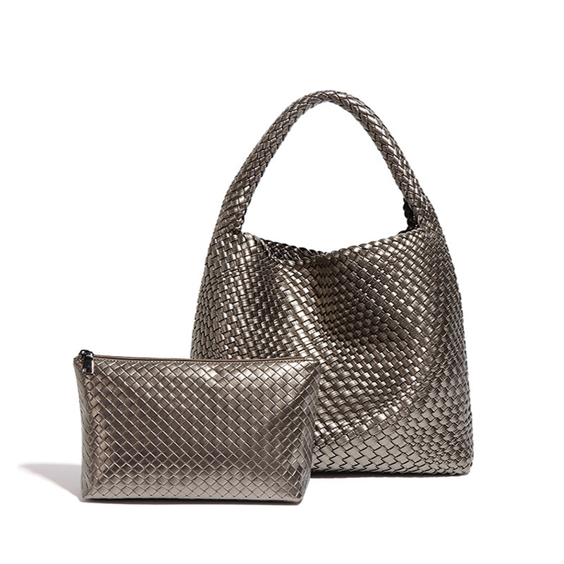 Custom Woven Shoulder Bag Set Women Fashion Casual Soft Texture Handbag with Detachable Pouch ODM