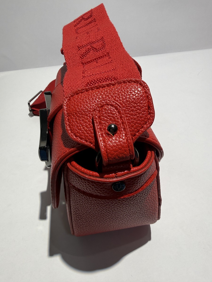 PU Shoulder Bag with Large Metal Logo & Logo Webbing Strap | Louis Bags