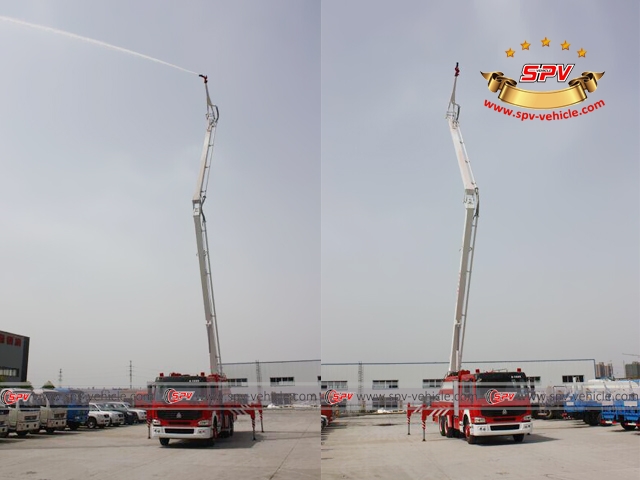 SINOTRUK 12,000 Liters Fold Ladder Fire Truck Working Test