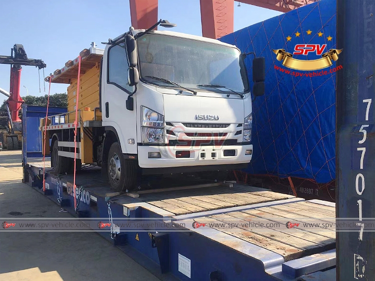 ISUZU Automatic Scissors Lift Truck - Loading Onto Frame Container