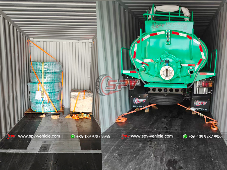 ISUZU 5,000 Liters Fecal Disposal Truck and Spare Parts Loaded Into Contianer
