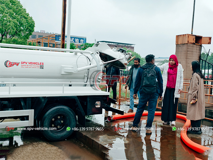 Maldives Clients View Sewage Disposal Truck Discharging Water Test
