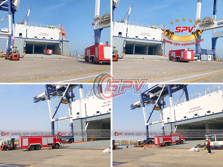 9,500 Litres Dry Powder Fire Truck IVECO Driving into RORO Vessel