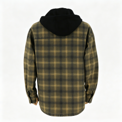 Vintage Washed Olive Plaid Hooded Shirt Jacket  ODM Service – Custom Size, Logo & Style Available