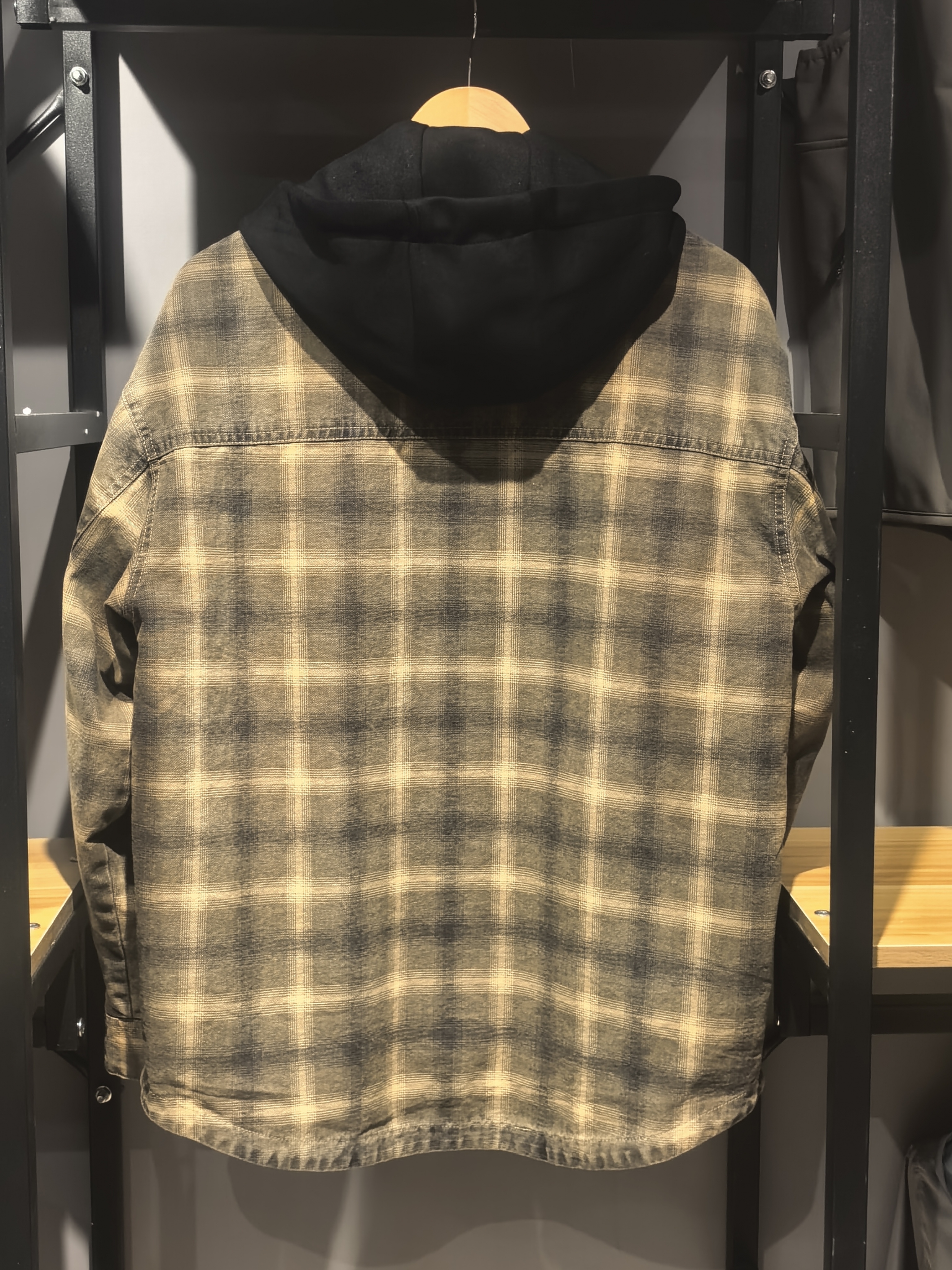 Vintage Washed Olive Plaid Hooded Shirt Jacket  ODM Service – Custom Size, Logo & Style Available