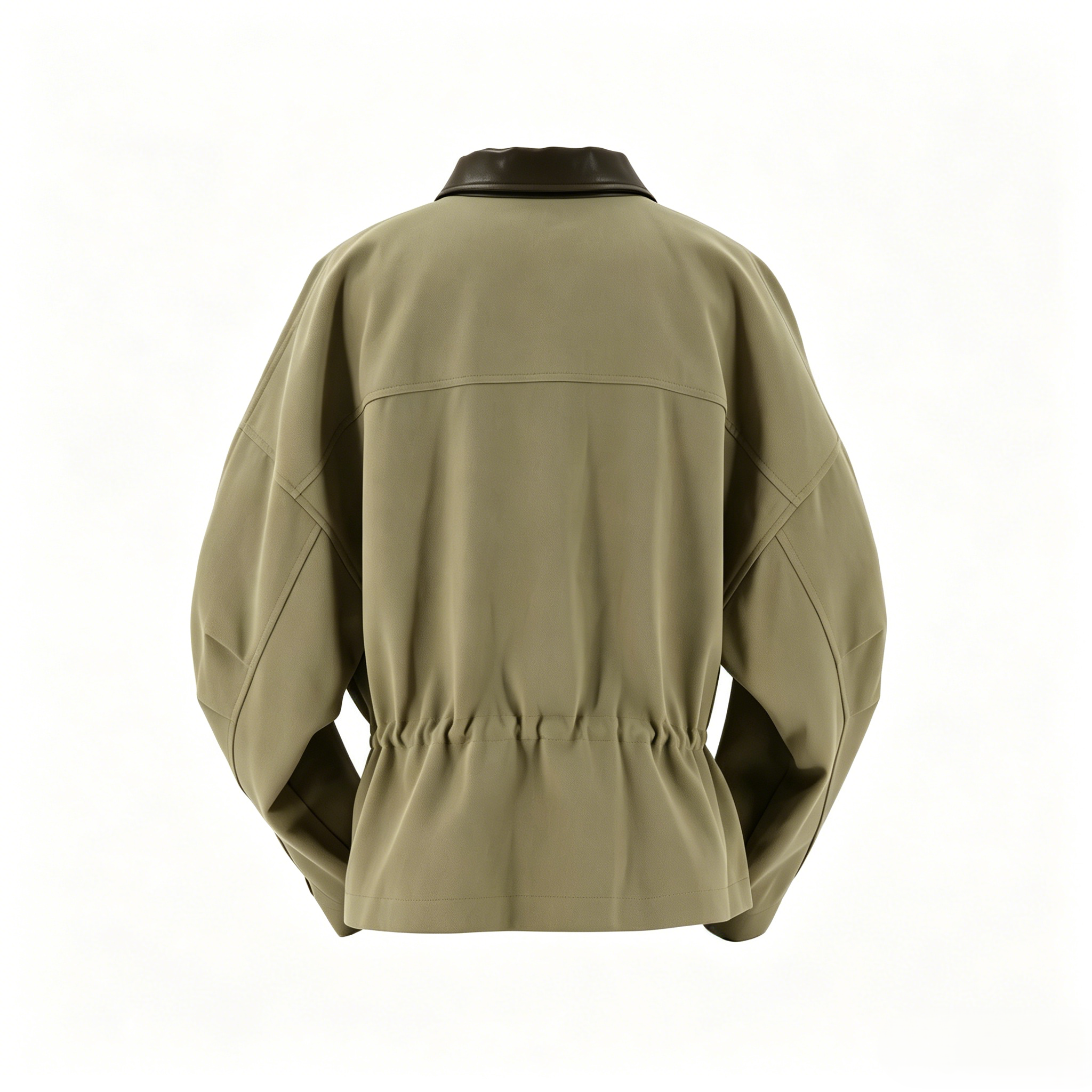 Women's Olive Contrast Leather Collar Utility Jacket  ODM Service – Custom Size, Logo & Style Available