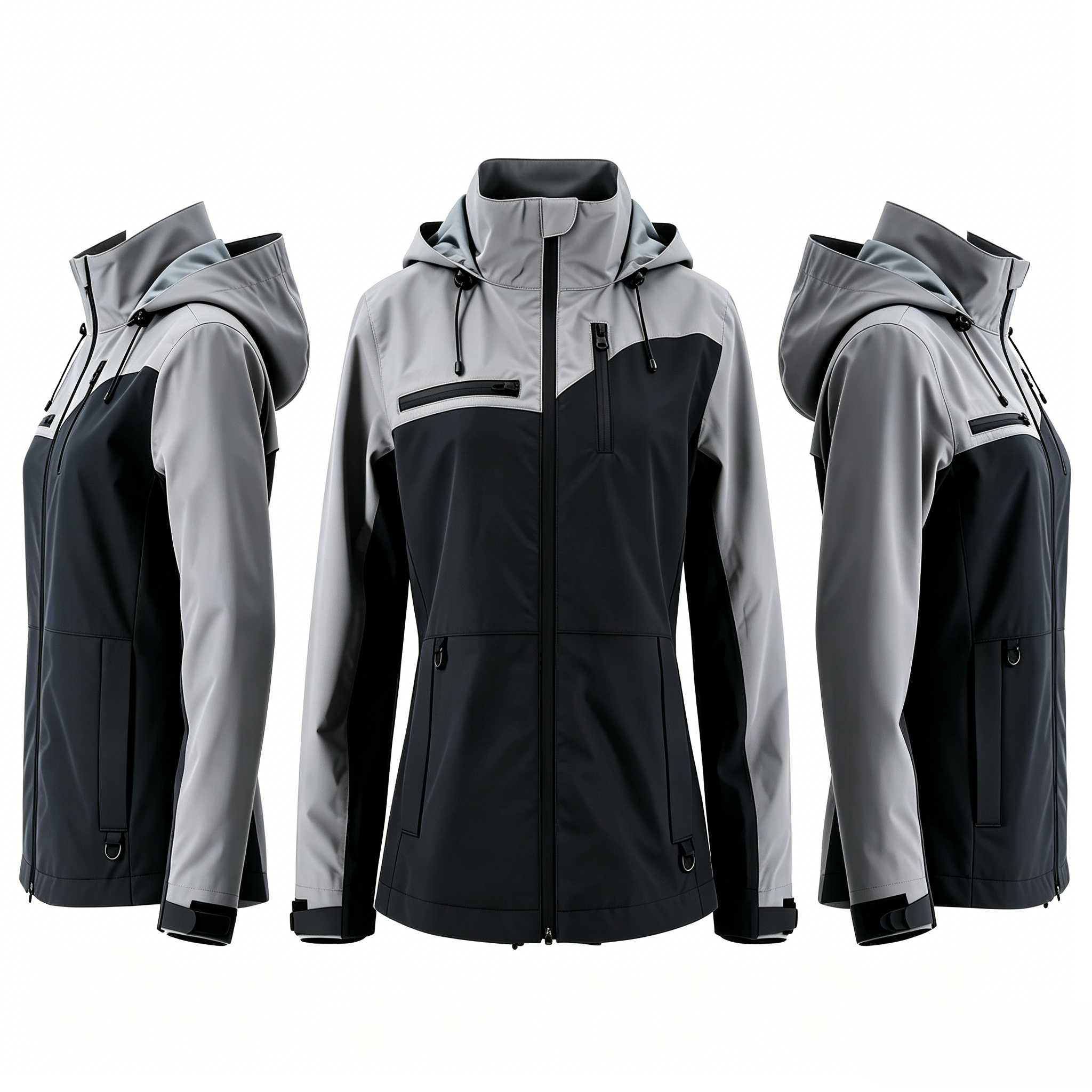 Women's Waterproof Hiking Jacket - Black & Gray Two-Tone Windproof Outdoor Shell  ODM Service – Custom Size, Logo & Style Available