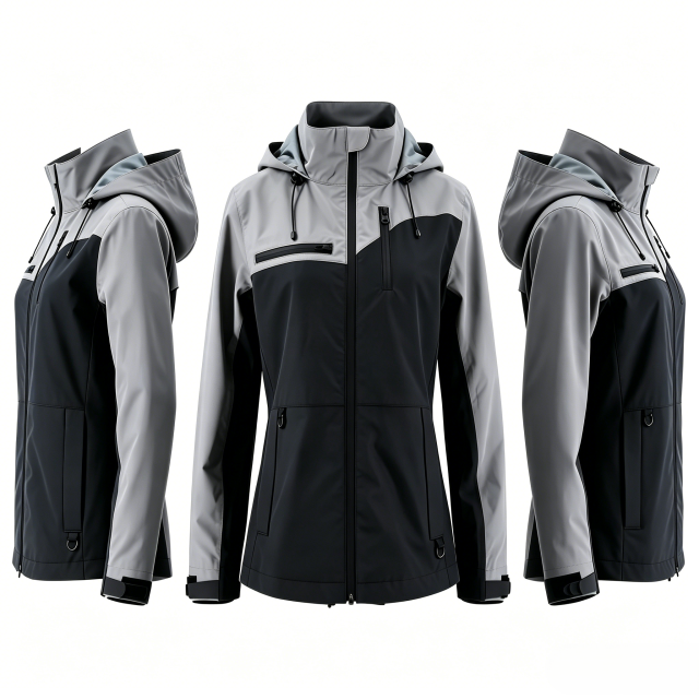 Women's Waterproof Hiking Jacket - Black & Gray Two-Tone Windproof Outdoor Shell  ODM Service – Custom Size, Logo & Style Available