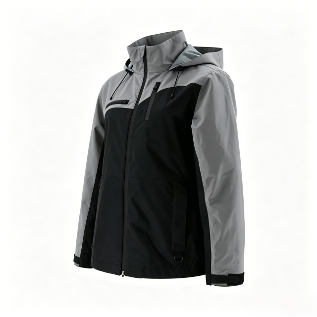 Women's Waterproof Hiking Jacket - Black & Gray Two-Tone Windproof Outdoor Shell  ODM Service – Custom Size, Logo & Style Available