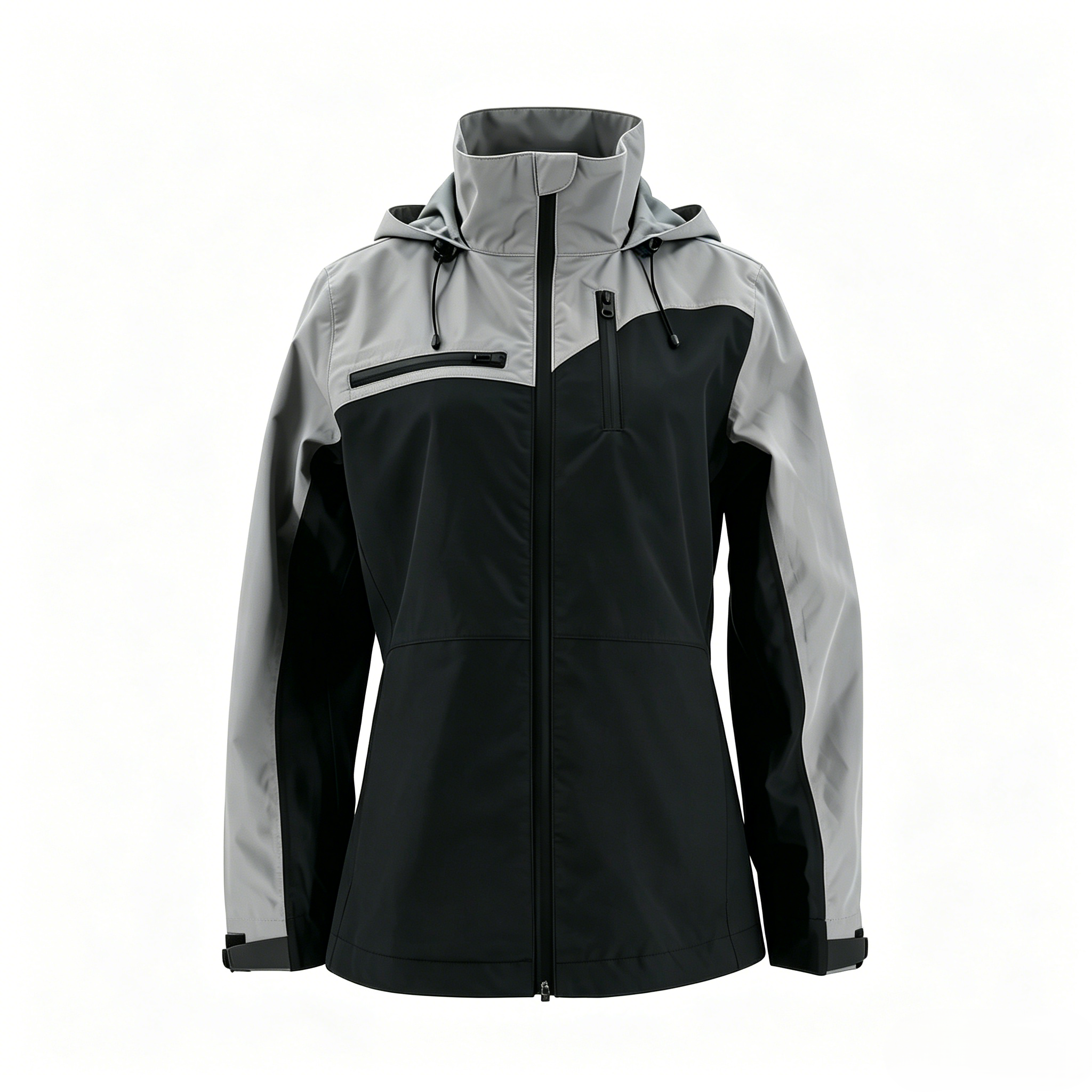 Women's Waterproof Hiking Jacket - Black & Gray Two-Tone Windproof Outdoor Shell  ODM Service – Custom Size, Logo & Style Available