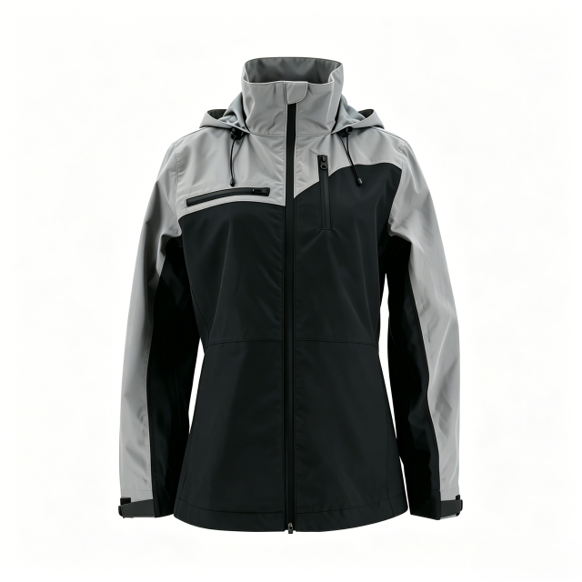 Women's Waterproof Hiking Jacket - Black & Gray Two-Tone Windproof Outdoor Shell  ODM Service – Custom Size, Logo & Style Available