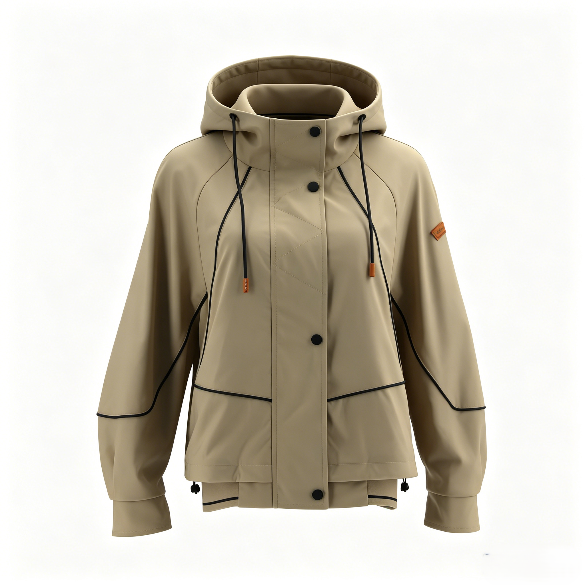 Women’s Khaki Hooded Windbreaker Jacket  ODM Service – Custom Size, Logo & Style Available