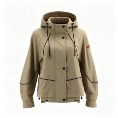 Women’s Khaki Hooded Windbreaker Jacket  ODM Service – Custom Size, Logo & Style Available