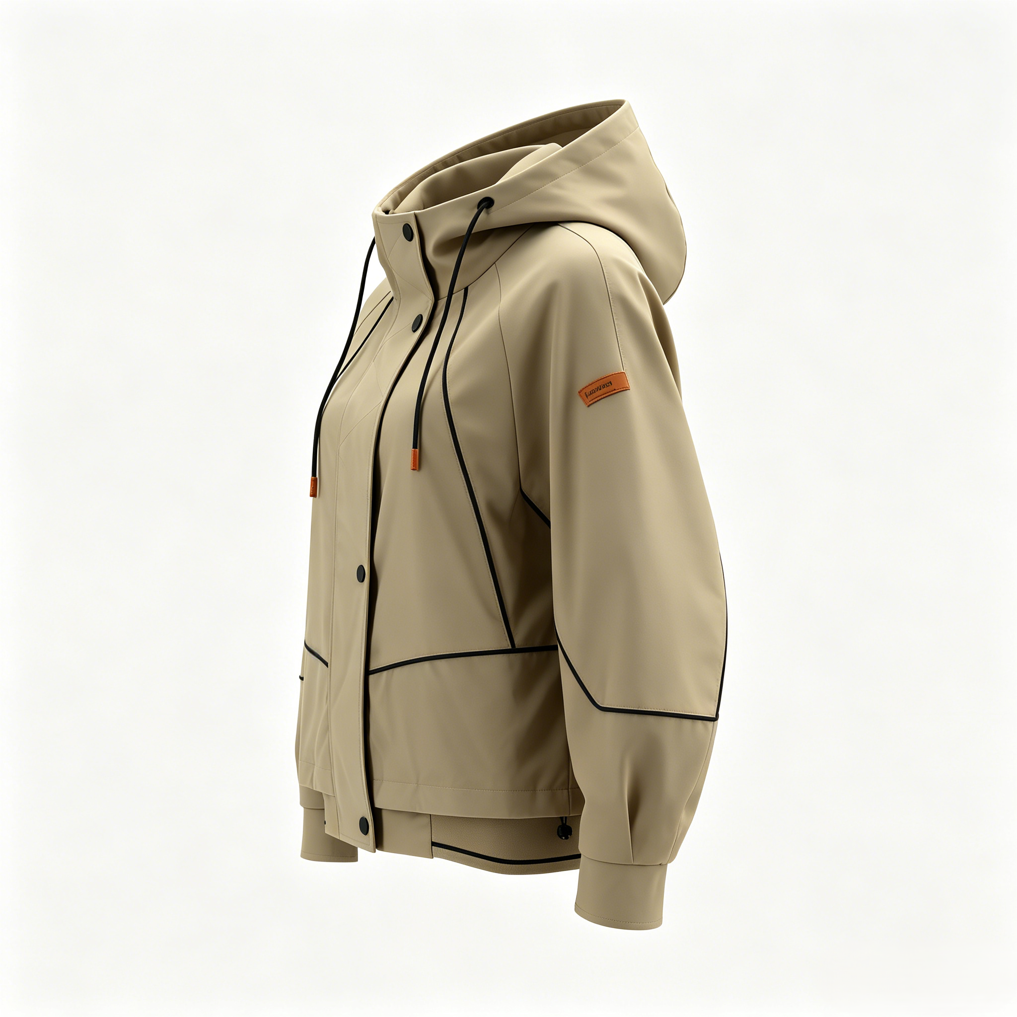 Women’s Khaki Hooded Windbreaker Jacket  ODM Service – Custom Size, Logo & Style Available