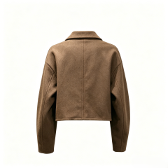 Women’s Brown Wool Crop Jacket  ODM Service – Custom Size, Logo & Style Available