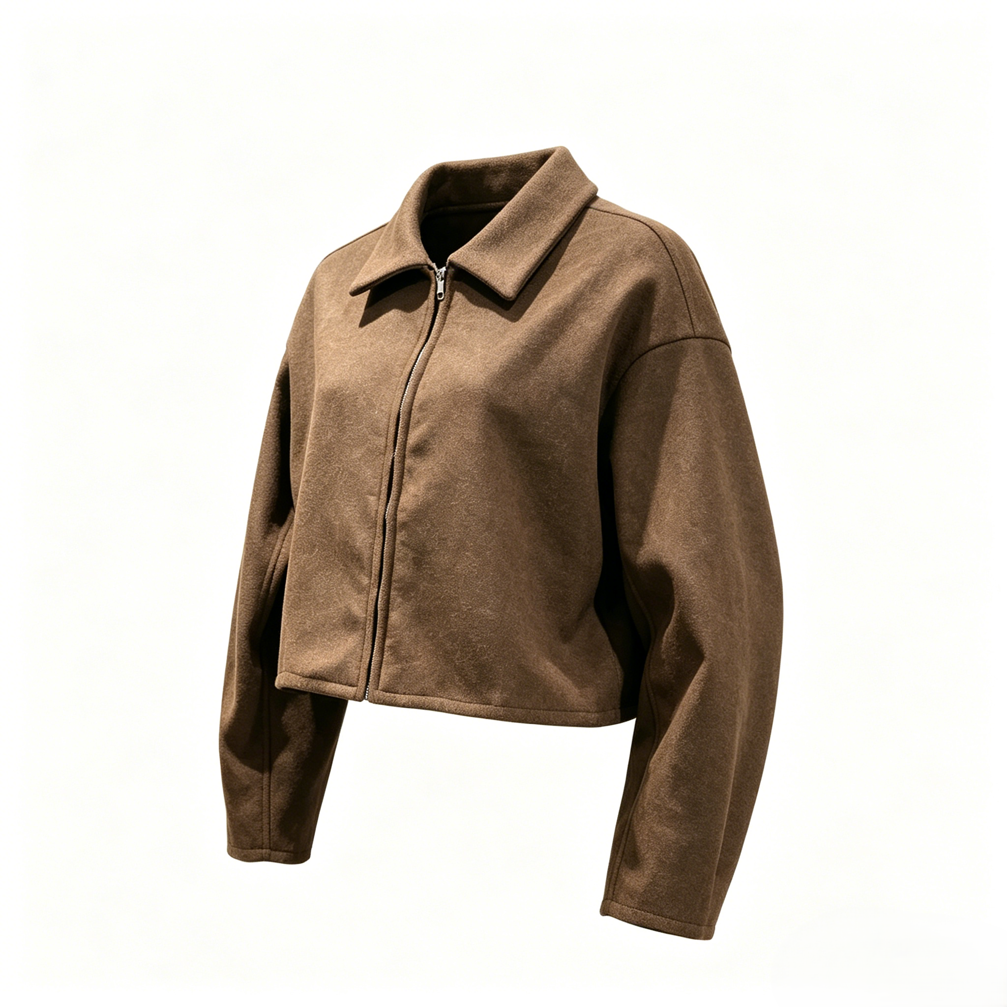 Women’s Brown Wool Crop Jacket  ODM Service – Custom Size, Logo & Style Available