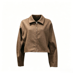 Women’s Brown Wool Crop Jacket  ODM Service – Custom Size, Logo & Style Available