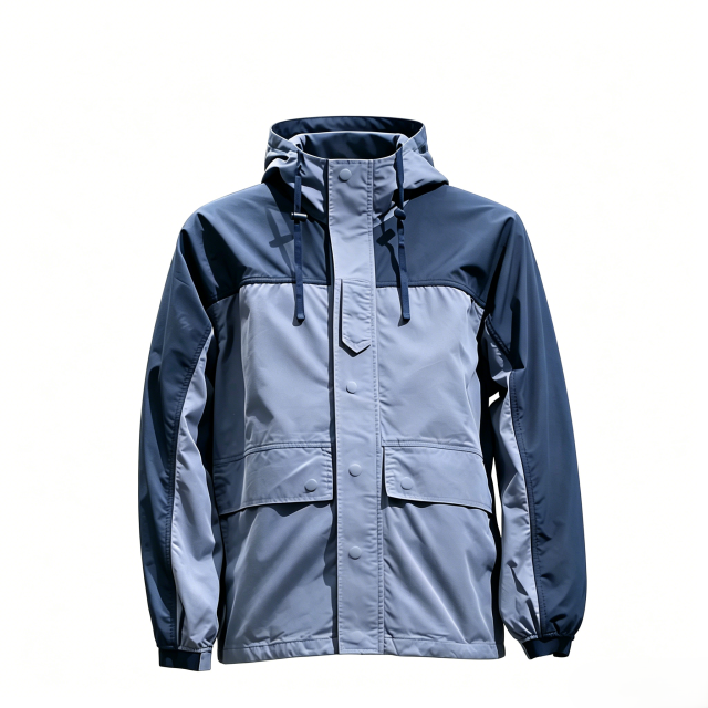 Urban Casual Colorblock Hood Coat, Men Triple Repellent (Water/Oil/Stain) Windbreaker  ODM Service – Custom Size, Logo & Style Available