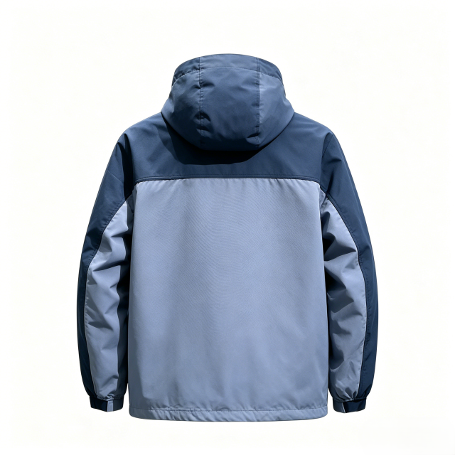 Urban Casual Colorblock Hood Coat, Men Triple Repellent (Water/Oil/Stain) Windbreaker  ODM Service – Custom Size, Logo & Style Available