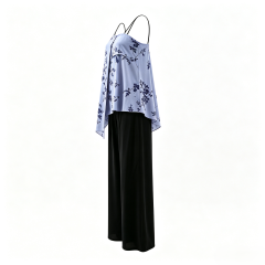Elegant Blue Vine Print Irregular Camisole Black Loose Wide Leg Trousers Homewear Set   ODM Service – Custom Size, Logo & Style Available