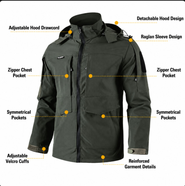 Men's Outdoor Tactical Jacket & Pants Set | Detachable Hood Waterproof Hiking Suit for Mountaineering, Training and Adventure  ODM Service – Custom Size, Logo & Style Available