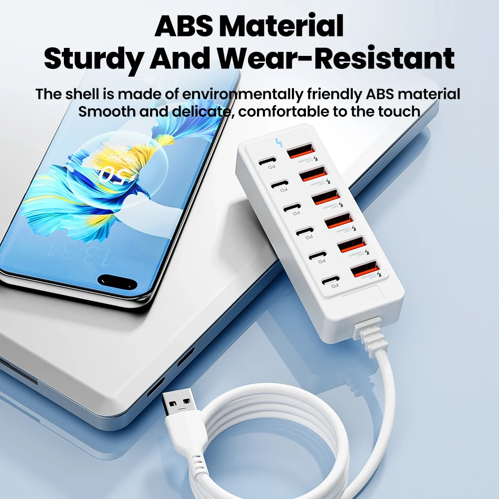 12-in-1 USB Splitter Socket USB2.0 High Speed Data Transfer Converter USB C Docking Station Fast Charging Plug for Home Office