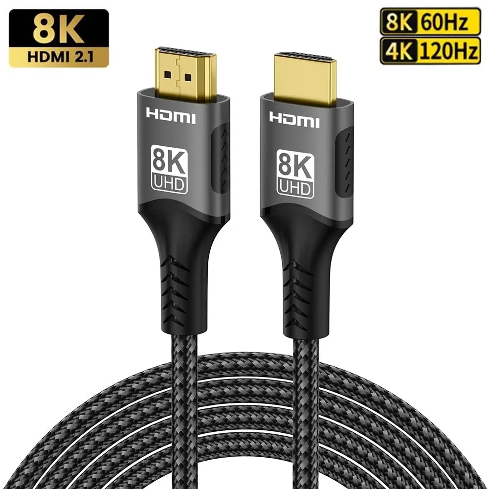 8K@60Hz 4K@120Hz HDMI 2.1 Cable 48Gbps Certified - HDR10 3D eARC VRR for PS5/PC/HDTV/Projector, Ultra High Speed Cord
