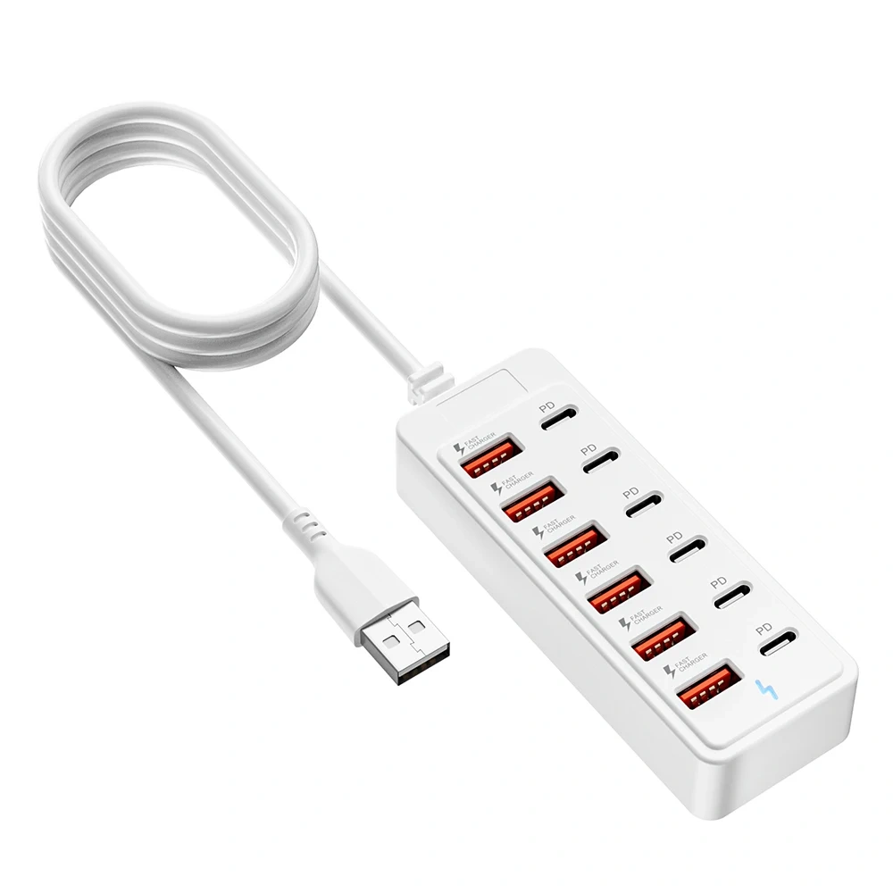 12-in-1 USB Splitter Socket USB2.0 High Speed Data Transfer Converter USB C Docking Station Fast Charging Plug for Home Office