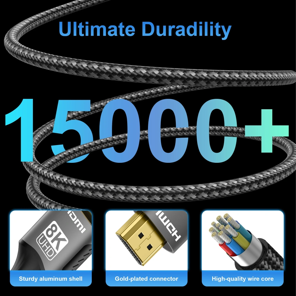 8K@60Hz 4K@120Hz HDMI 2.1 Cable 48Gbps Certified - HDR10 3D eARC VRR for PS5/PC/HDTV/Projector, Ultra High Speed Cord