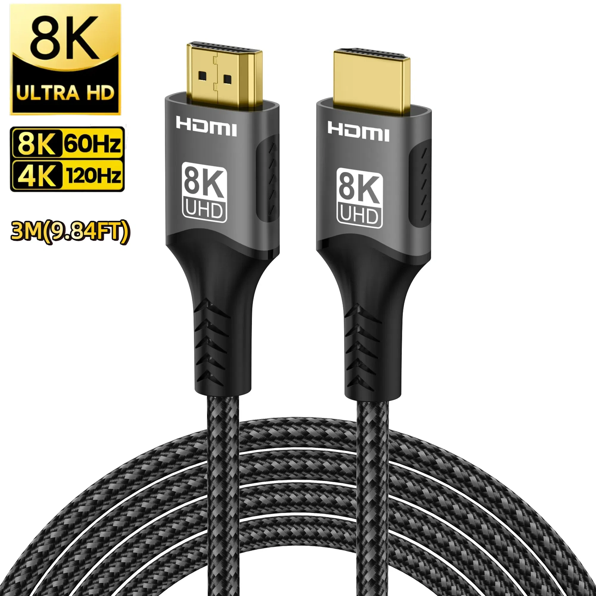 8K@60Hz 4K@120Hz HDMI 2.1 Cable 48Gbps Certified - HDR10 3D eARC VRR for PS5/PC/HDTV/Projector, Ultra High Speed Cord