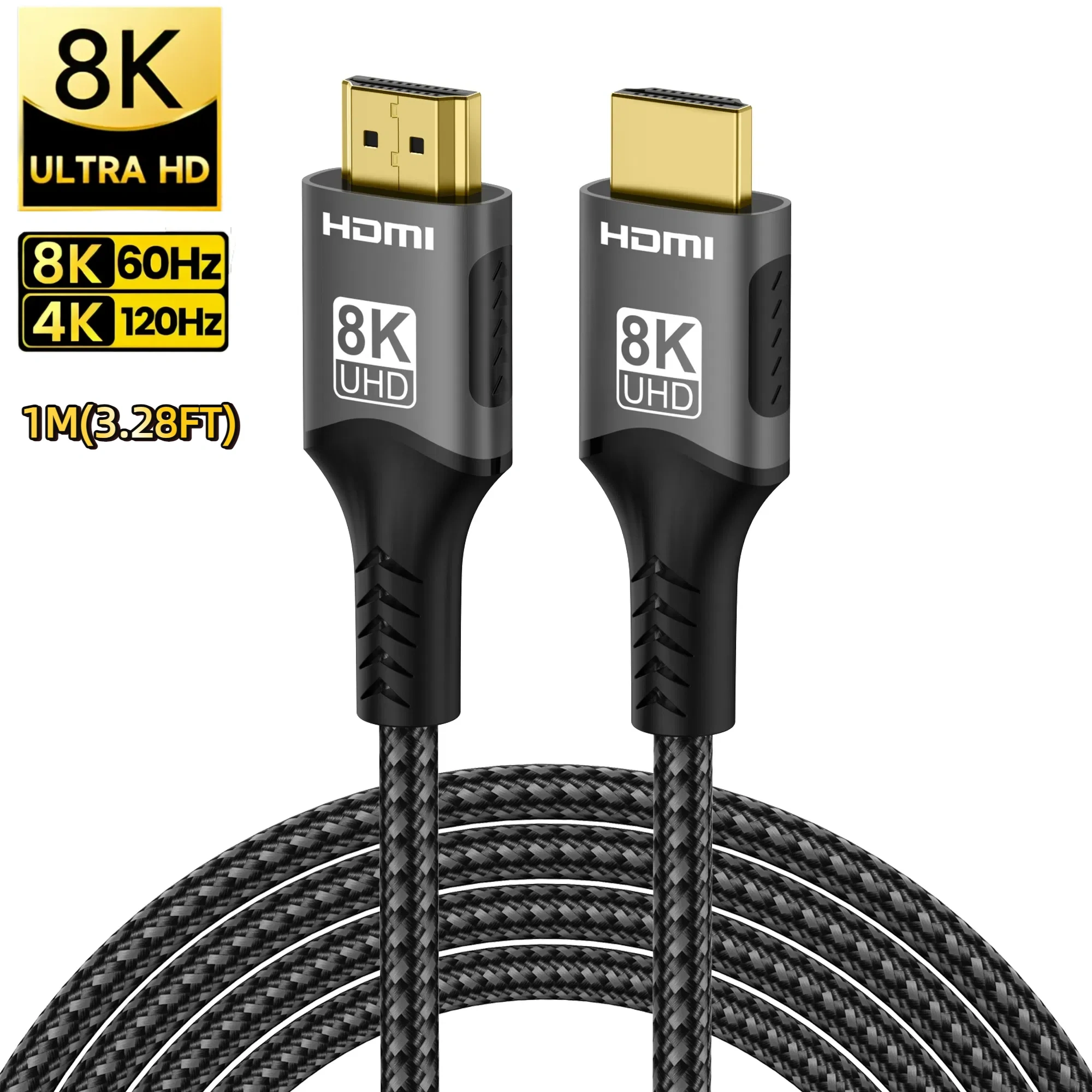 8K@60Hz 4K@120Hz HDMI 2.1 Cable 48Gbps Certified - HDR10 3D eARC VRR for PS5/PC/HDTV/Projector, Ultra High Speed Cord