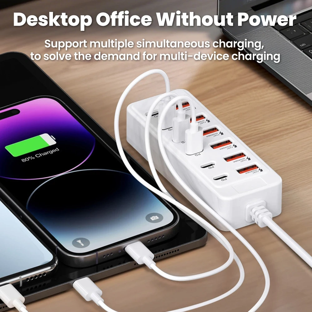 12-in-1 USB Splitter Socket USB2.0 High Speed Data Transfer Converter USB C Docking Station Fast Charging Plug for Home Office
