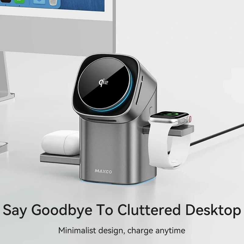 Qi2 Auto-rotate Touch Magnetic 3 in 1 Wireless Charger Fast Charging 15W for IPhone 12/13/14/15/16, for Iwatch & AirPods