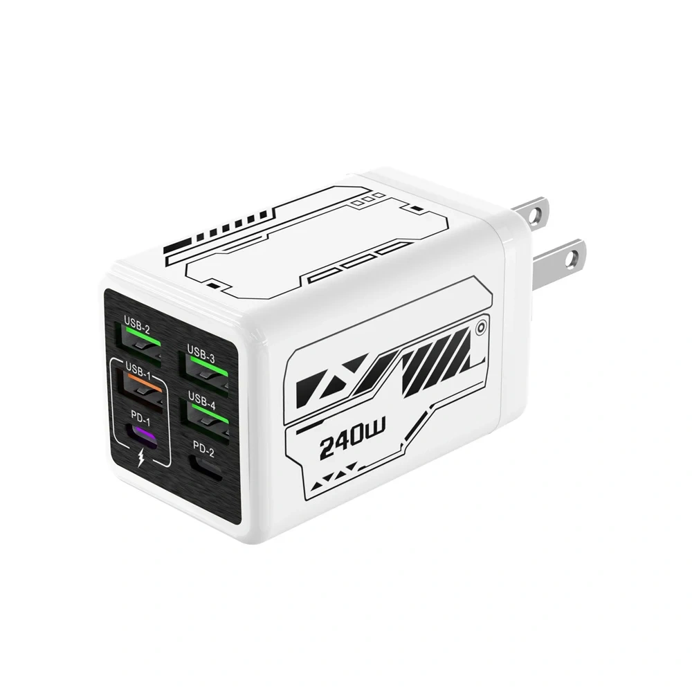 240W USB Charger 6 Ports Type C Super Fast Charging Mobile Phone Charge Adapter USB PD3.0 EU/UK/US Plug For iPhone 17 16 Samsung