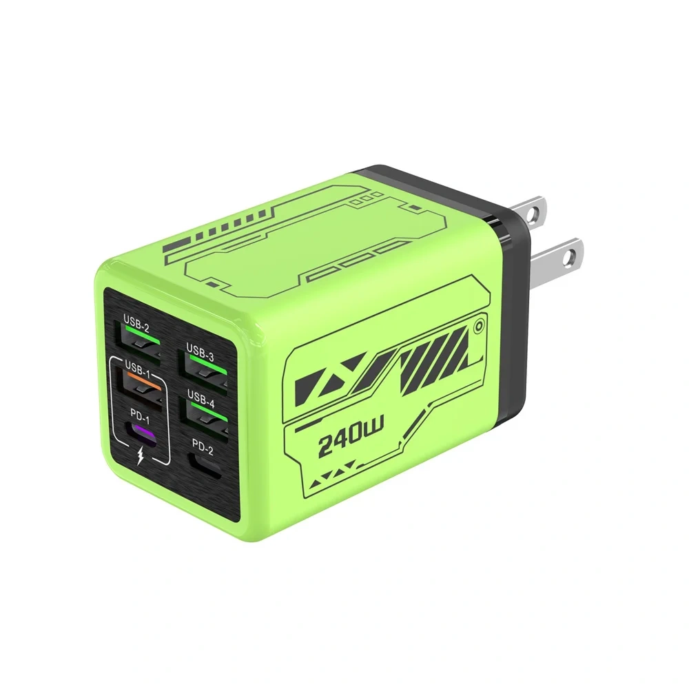 240W USB Charger 6 Ports Type C Super Fast Charging Mobile Phone Charge Adapter USB PD3.0 EU/UK/US Plug For iPhone 17 16 Samsung